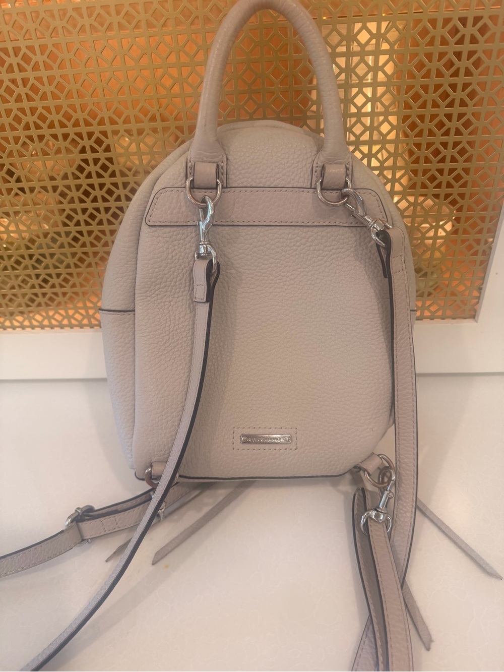 Rebecca Minkoff Pebbled light gray Mini Backpack Stud Accents Adjustable straps! - Picture 4 of 7